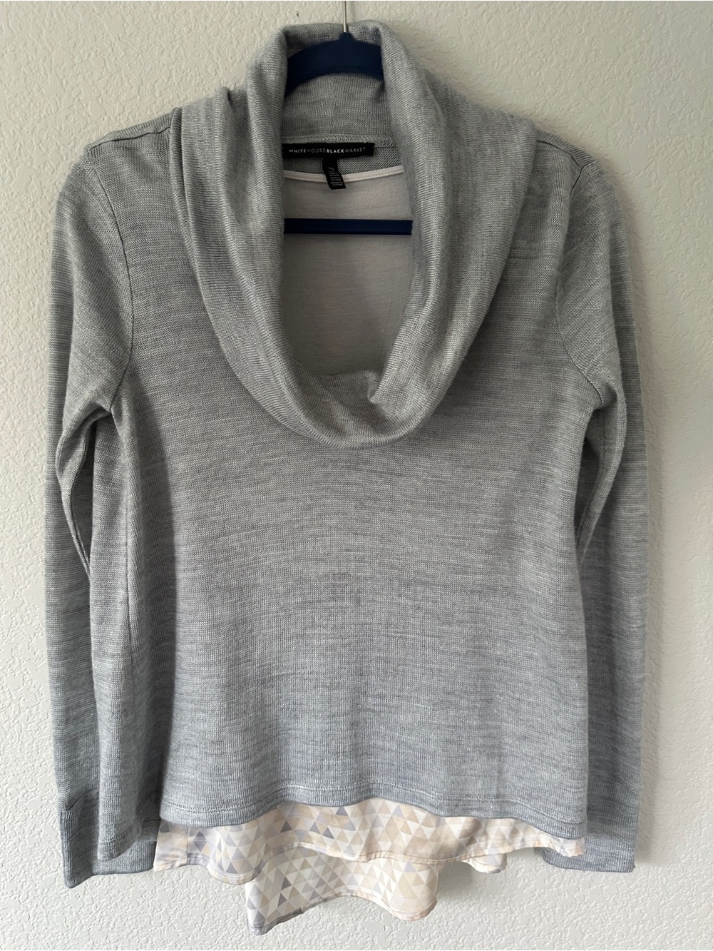 White House Black Market Light Gray Cowl Neck Layered Sweater